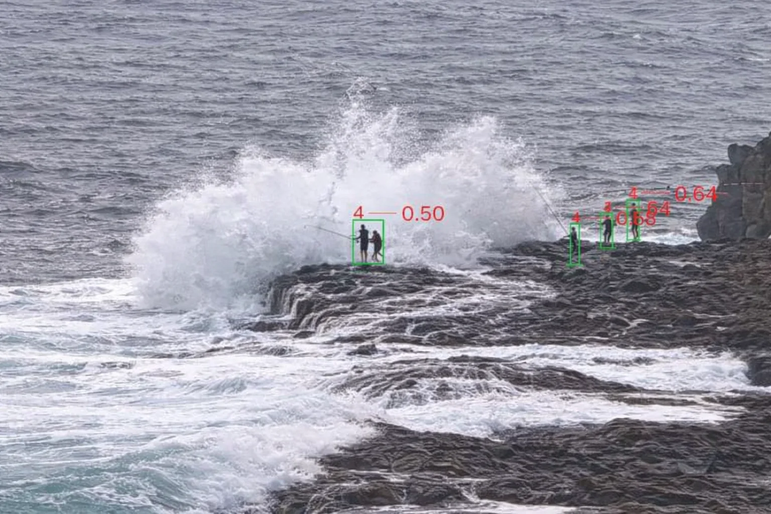 Recorded ResQVision footage showing coloured coastal detections.