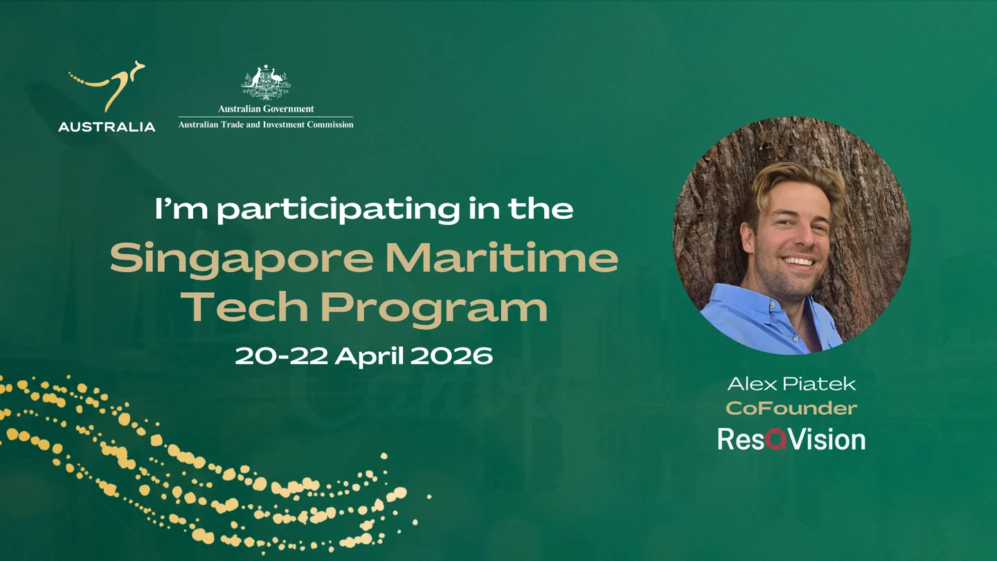 Austrade participation announcement naming Alex Piatek and ResQVision for the Singapore Maritime Tech Program on 20–22 April 2026.